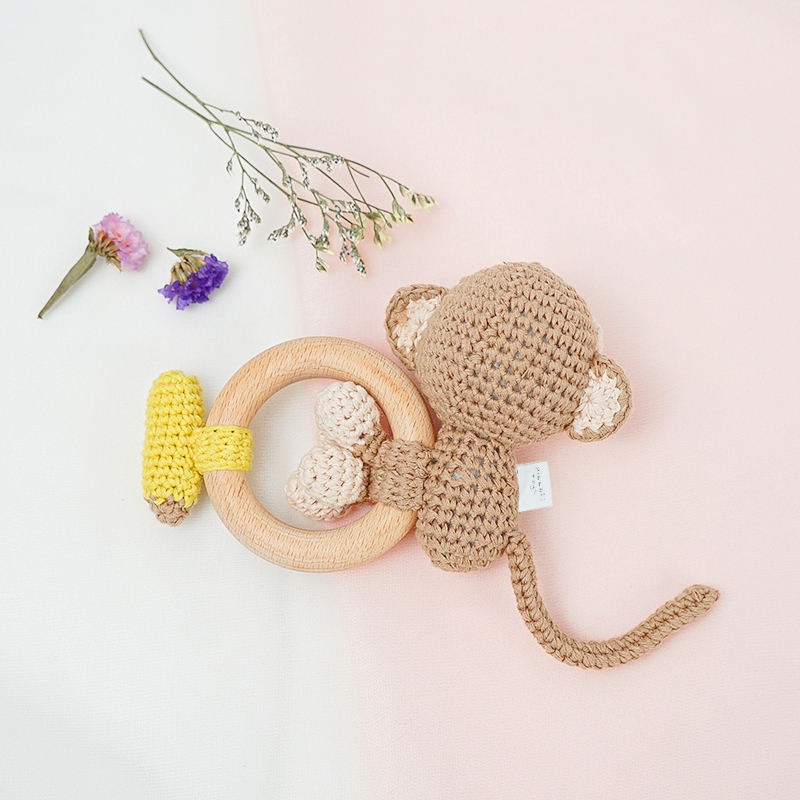 Hochet Montessori Fait Main — Coton Bio & Bois d'Érable