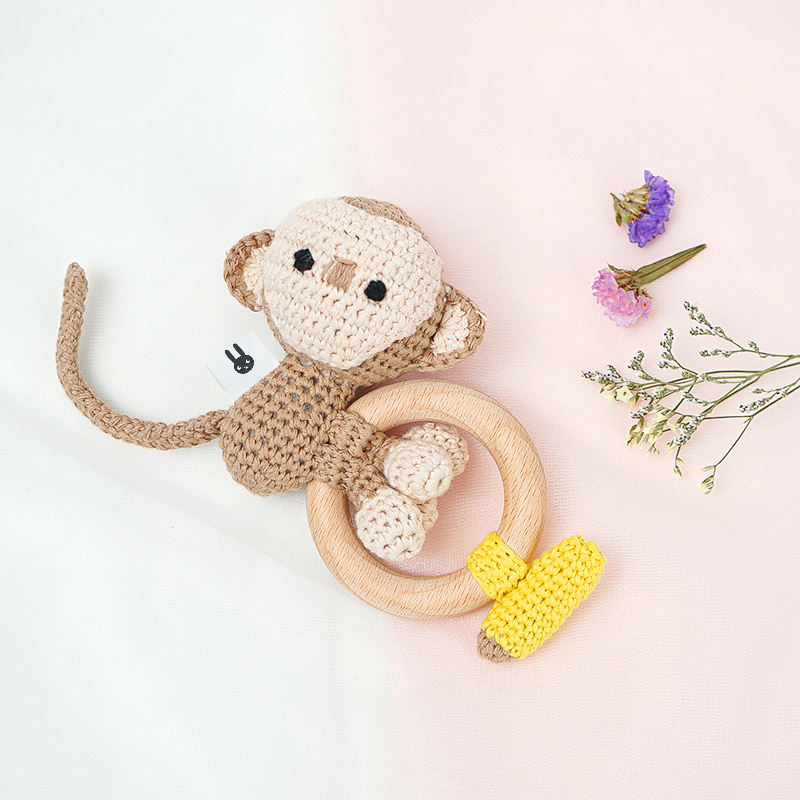 Hochet Montessori Fait Main — Coton Bio & Bois d'Érable